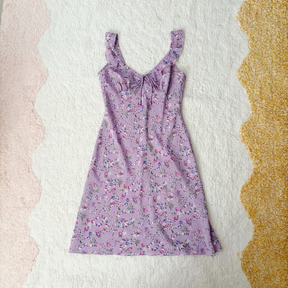 90s VINTAGE RAMPAGE R-Wear Purple Floral Sleeveless Slip Midi Dress Bow XS S 7